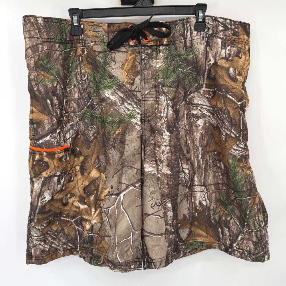 Realtree Swim Trunks Mens XL Camo Forest Board Shorts Orange Accent UM17222Y